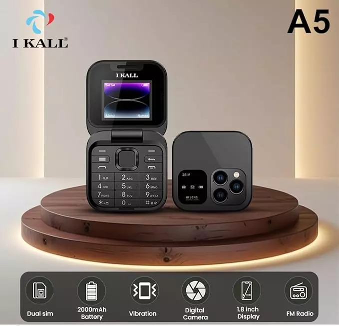 Ikall Flip Keypad Mobile Phone 1.8 inch (45.72 mm) Display, 2000 mAh Battery, 2G GSM, FM Radio, MP3 Player, IK-A5-BLK
