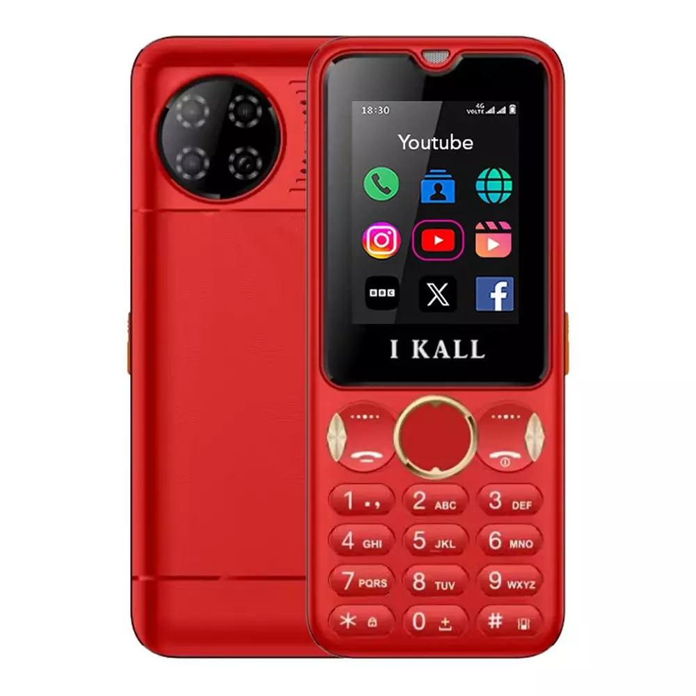 I Kall I8 4G Dual Sim Keypad Phone Red (2.4 Inch) 60.96 mm Screen Size 2500 mAh Battery Capacity