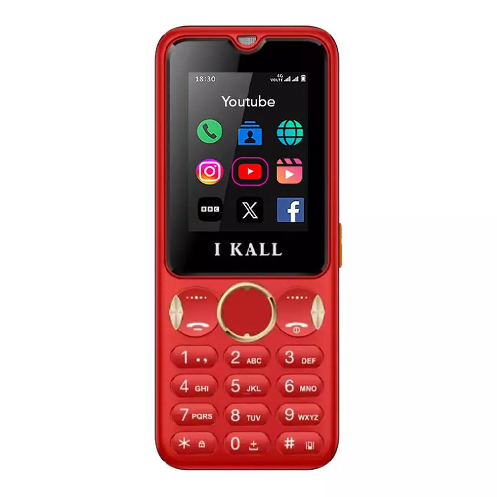 I Kall I8 4G Dual Sim Keypad Phone Red (2.4 Inch) 60.96 mm Screen Size 2500 mAh Battery Capacity