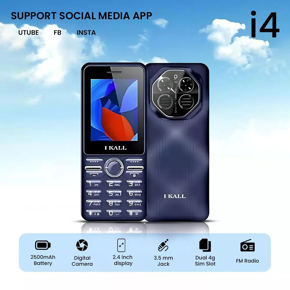 I kall 4 G Keypad Mobile Phone 2.4 Inch (6.096 cm) HD Display Dual Sim Blue 2500 MAh, IK-I4-BLUE