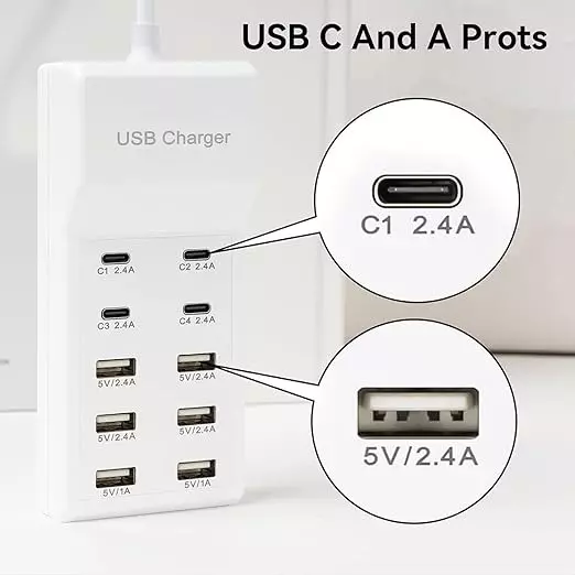 Mak World USB C Charger Block with 65 W Power Rating and 10 USB Ports in White Color, ‎GRD-TYPE C 10 PORT