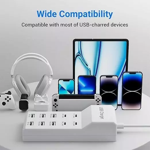 Mak World USB C Charger Block with 65 W Power Rating and 10 USB Ports in White Color, ‎GRD-TYPE C 10 PORT