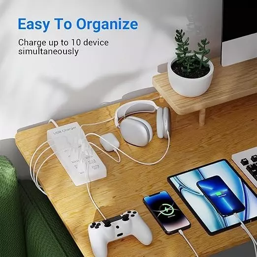 Mak World USB C Charger Block with 65 W Power Rating and 10 USB Ports in White Color, ‎GRD-TYPE C 10 PORT
