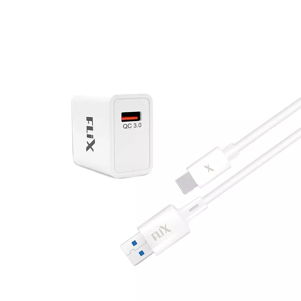 Flix QC3.0 Wall Charger 18W Type A to Type C 3 A USB Cable Type, XWC-SS118