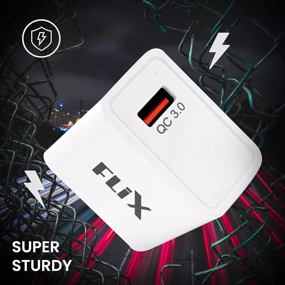Flix QC3.0 Wall Charger 18W Type A to Type C 3 A USB Cable Type, XWC-SS118