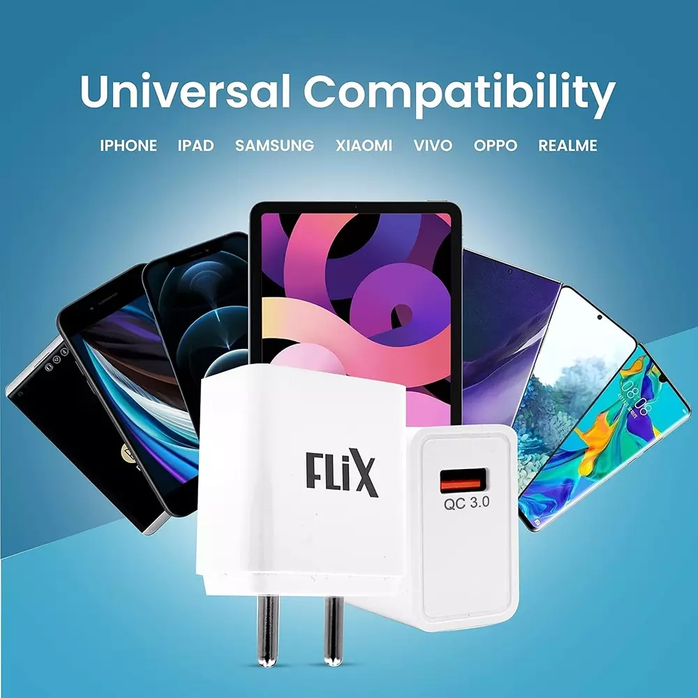 Flix QC3.0 Wall Charger 18W Type A to Type C 3 A USB Cable Type, XWC-SS118