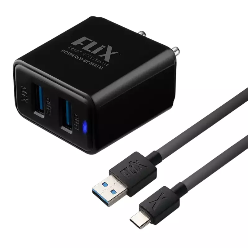 Flix Wall Charger With Cable 12 W 2.4 A Li-ion, Li-Poly 1 m Cable Length, Black