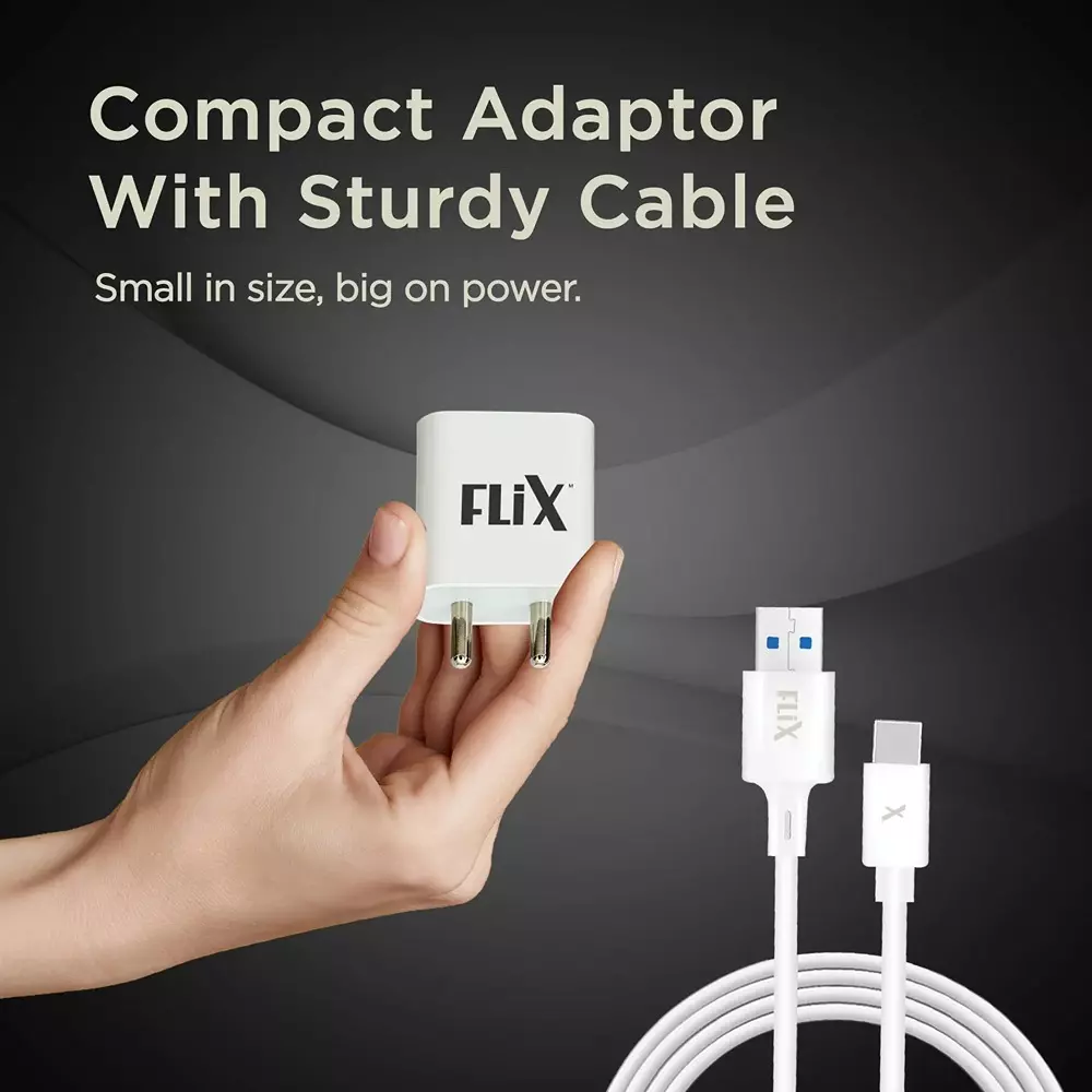 Flix Wall Charger With Cable 18 W Type A, 22 W Type C 3 A USB Cable Type