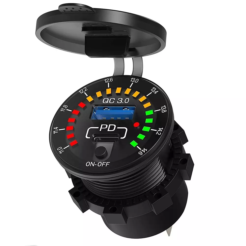 amiciSense 3 Amps Quick Charger USB 3.0, Type C For Car Bike with LED Colored Bar Indicator