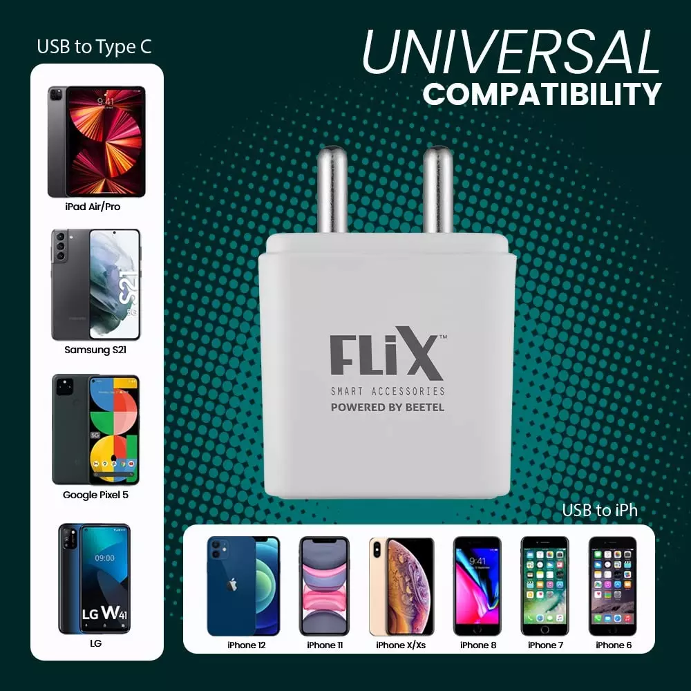Flix Wall Charger With Cable 12 W 2.4 A Li-ion, Li-Poly 1 m Cable Length, White