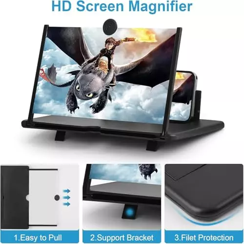 PremiumAV Phone Screen Magnifier with Holder 3D HD Video Zoom Display Expander for All Smartphones Watching Movies, Reading, Gaming
