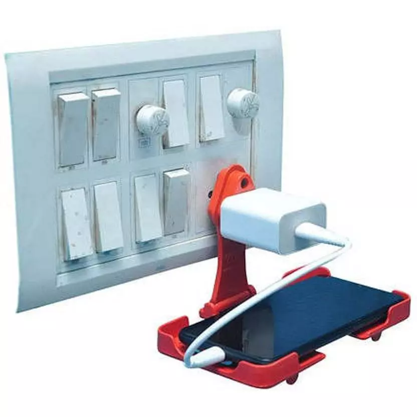 DeoDap Multi-Purpose Wall Holder Red ABS Plastic for Mobile Charging, 6496