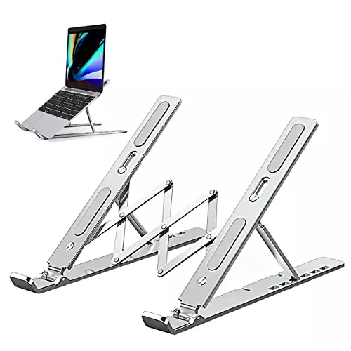 PremiumAV Foldable Aluminum Laptop Stand 6 Level Adjustable Angle Riser for MacBook, Tablets, Notebooks & 10–15.6 inch Laptops