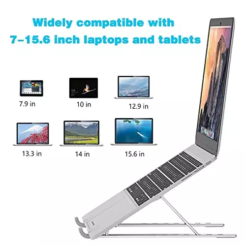 PremiumAV Foldable Aluminum Laptop Stand 6 Level Adjustable Angle Riser for MacBook, Tablets, Notebooks & 10–15.6 inch Laptops