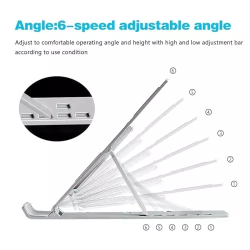 PremiumAV Foldable Aluminum Laptop Stand 6 Level Adjustable Angle Riser for MacBook, Tablets, Notebooks & 10–15.6 inch Laptops