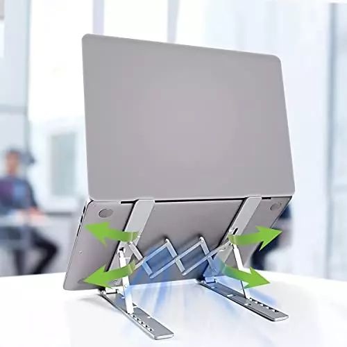 PremiumAV Foldable Aluminum Laptop Stand 6 Level Adjustable Angle Riser for MacBook, Tablets, Notebooks & 10–15.6 inch Laptops
