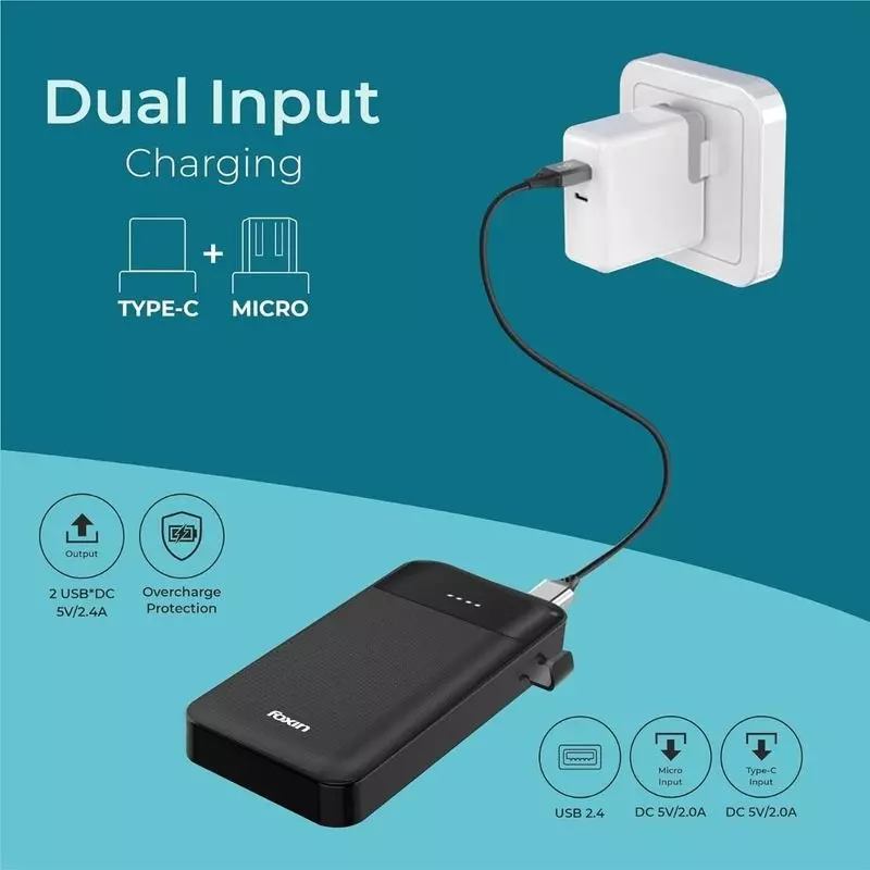 Foxin Poly 20000 mAh Black Fast Charging Power Bank, FPB 247 (Pack of 5)