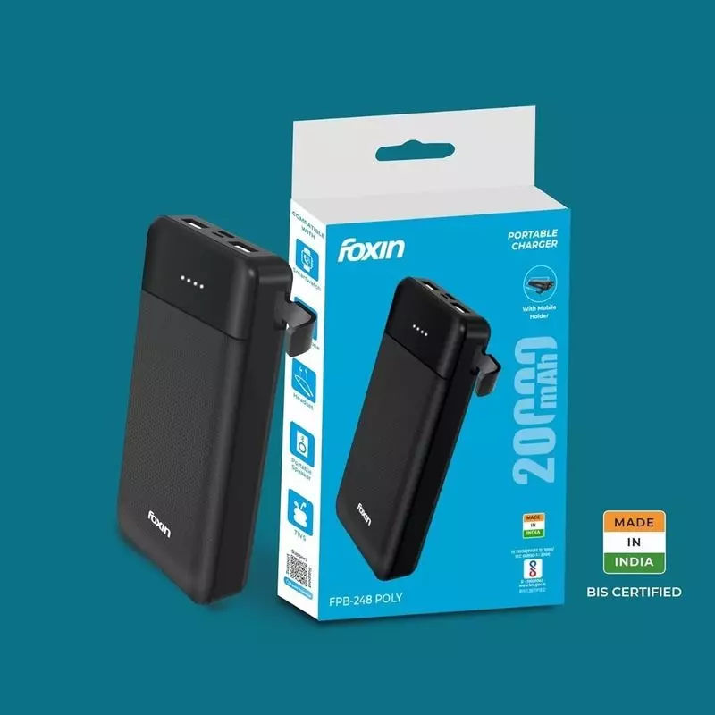 Foxin Poly 20000 mAh Black Fast Charging Power Bank, FPB 247 (Pack of 5)