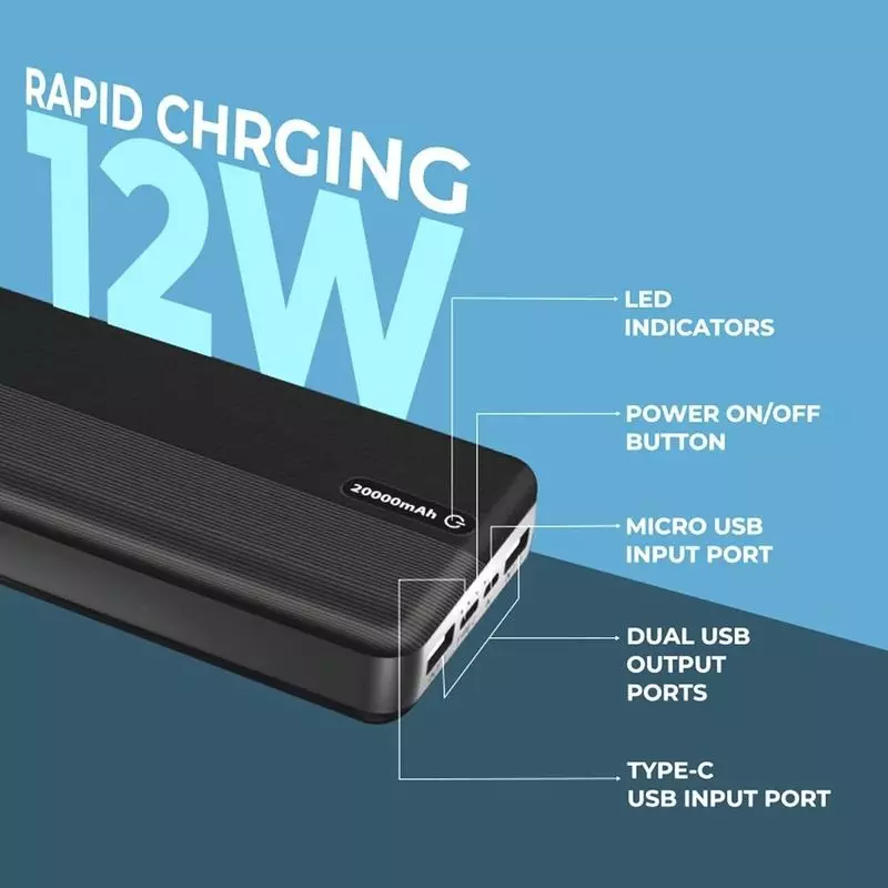 Foxin Poly 20000 mAh Black Fast Charging Power Bank, FPB 247 (Pack of 5)
