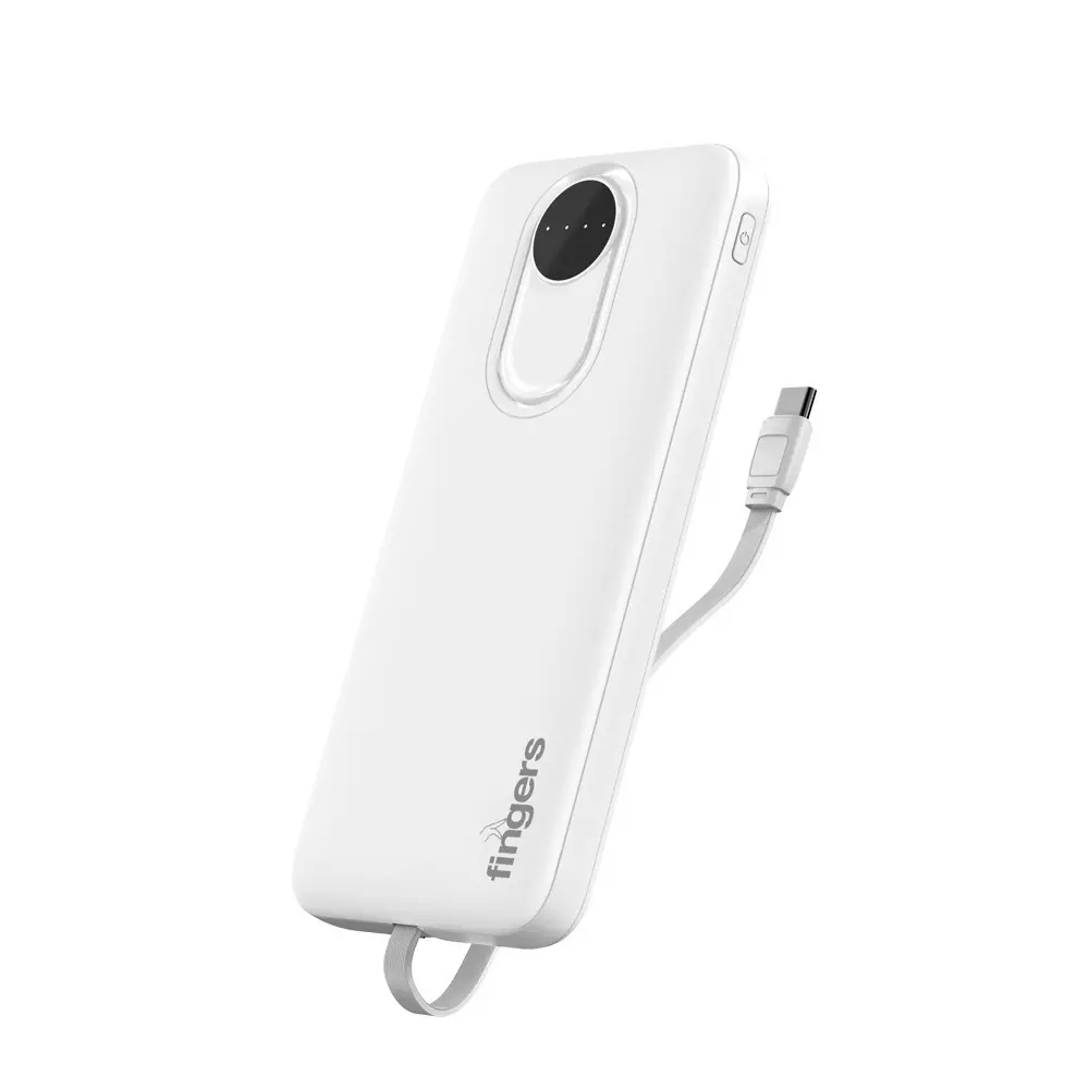 FINGERS Power Bank 10,000 mAh Battery Capacity 12 W Output Power Li-Polymer Battery Cell Composition White Color, Kickstart-C11