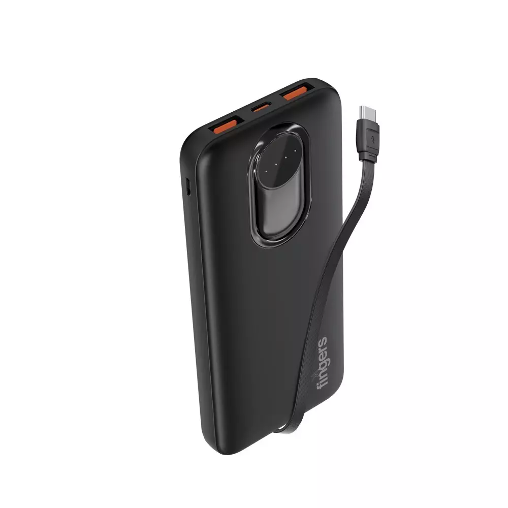 FINGERS Power Bank 10,000 mAh Battery Capacity 12 W Output Power Li-Polymer Battery Cell Composition Black Color, Kickstart-C11