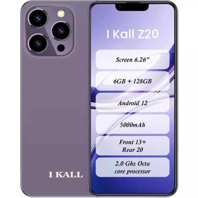 I Kall Z20 Pro Smart Phone Purple 15.9 cm (6.26 inch) Display, 5000 mAh Battery, 20 MP Camera, Android 12, 128 GB ROM & 6 GB RAM