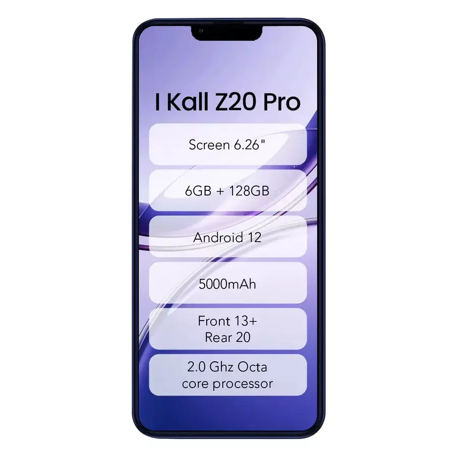 I Kall Z20 Pro Smart Phone Blue 15.9 cm (6.26 inch) Display, 5000 mAh Battery, 20 MP Camera, Android 12, 128 GB ROM & 6 GB RAM