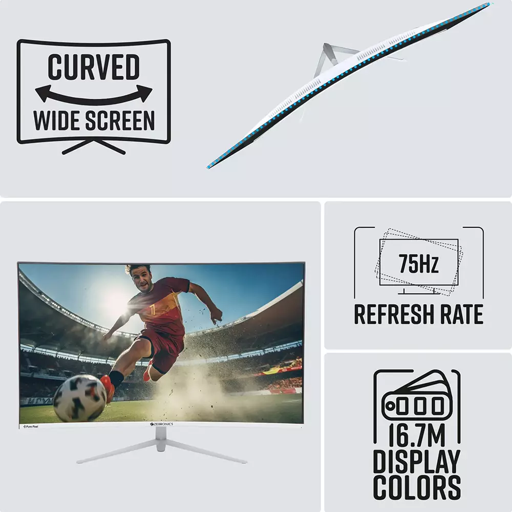 Zebronics Full HD Curved VA Panel Monitor 81.28 cm (32 inch) 75 Hz Refresh Rate With 250 Nits Brightness, ZEB -AC32FHD LED