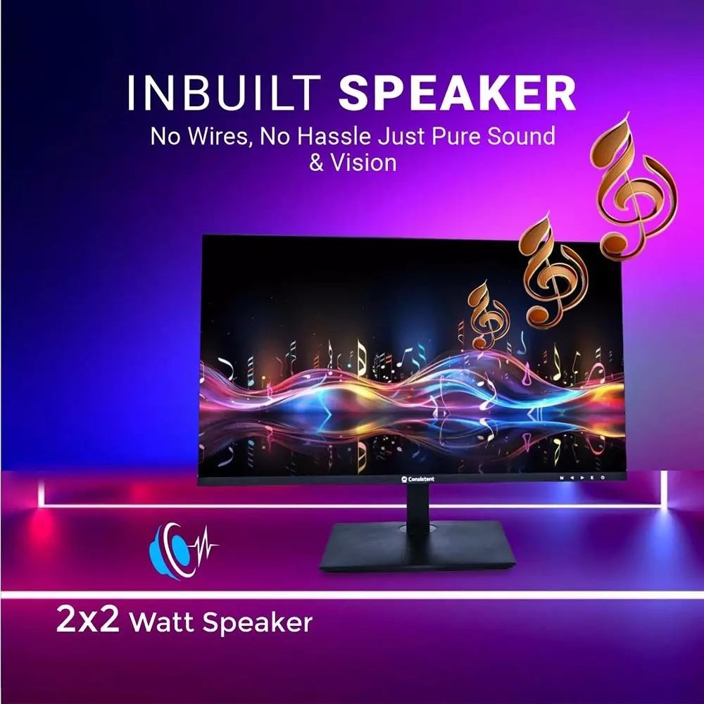 Consistent 2400 Ultra-Slim Monitor 60 cm (24 inch) 1920x1080 Pixels with In-built Speakers, Black
