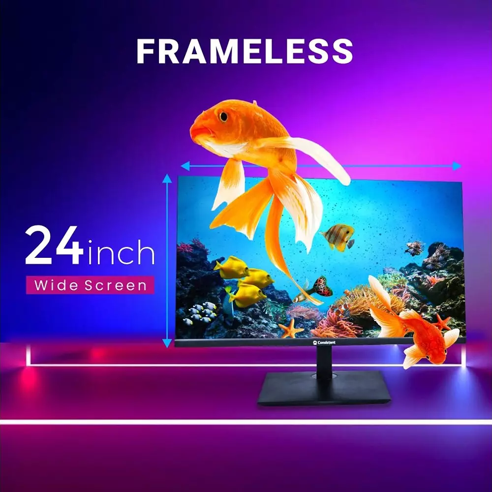 Consistent 2400 Ultra-Slim Monitor 60 cm (24 inch) 1920x1080 Pixels with In-built Speakers, Black