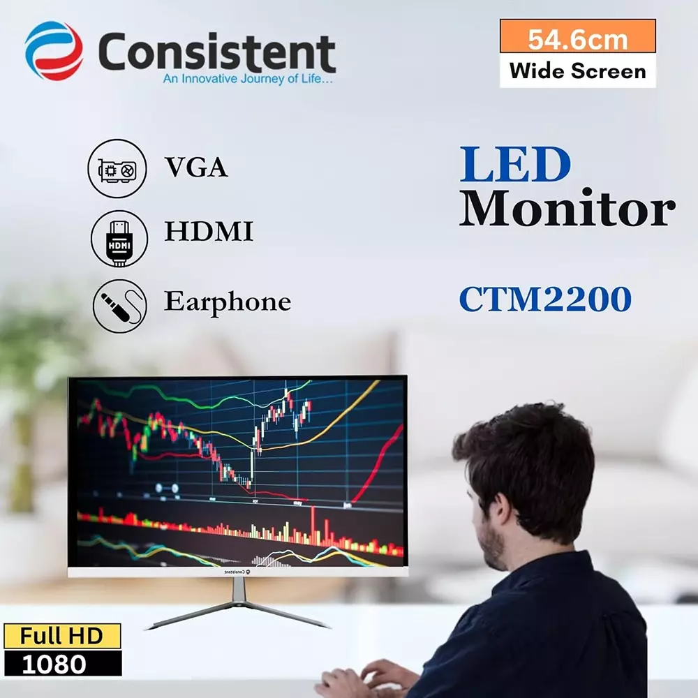 Consistent LED Monitor 54.6 cm (21.5 inch) 1920x1080 Pixels 16.7 M Color Display with In-built Speakers, CTM2200