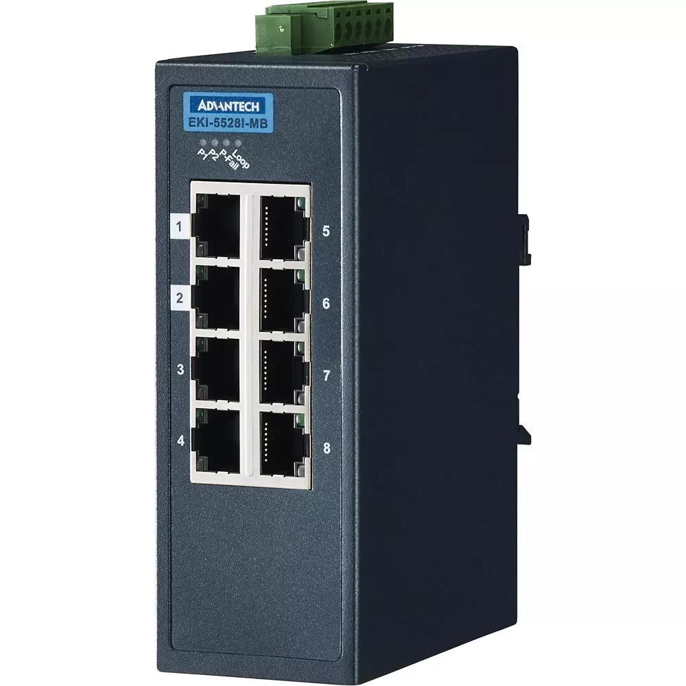 Advantech Ethernet Switch -40 to 75â„ƒ Operating Temperature Range Ethernet Interface 8 ports No. of Port, EKI-5528I-MB-AE