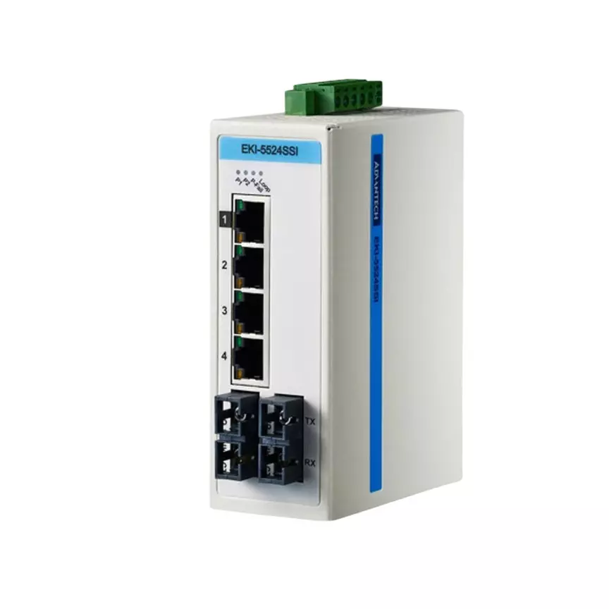 Advantech Ethernet Switch -40 to 75â„ƒ Operating Temperature Range Unmanaged Type 6 ports No. of Port, EKI-5524SSI-AE