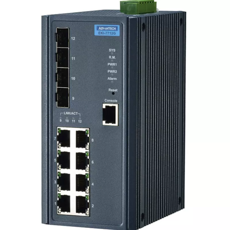 Advantech Ethernet Switch -10 to 60â„ƒ Operating Temperature Range 12 to 48 DC Input Voltage, EKI-7712G-4F-BE