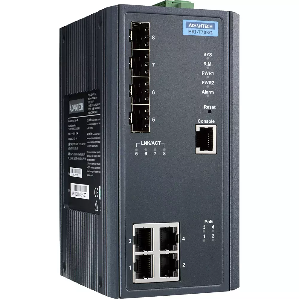 Advantech Ethernet Switch -10 to 60â„ƒ Operating Temperature Range 48 DC Input Voltage, EKI-7708G-4FP-AE