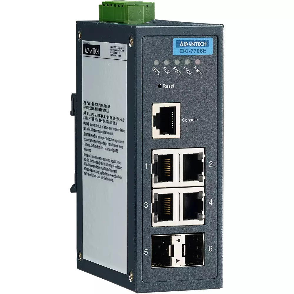 Advantech Ethernet Switch -40 to 85â„ƒ Operating Temperature Range 6 ports No. of Port, EKI-7706E-2FI-AE