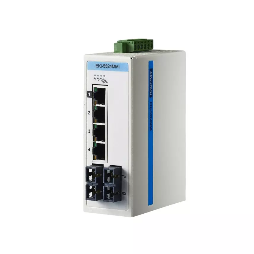 Advantech Ethernet Switch -40 to 75â„ƒ Operating Temperature Range Unmanaged Type 6 ports No. of Port, EKI-5524MMI-AE