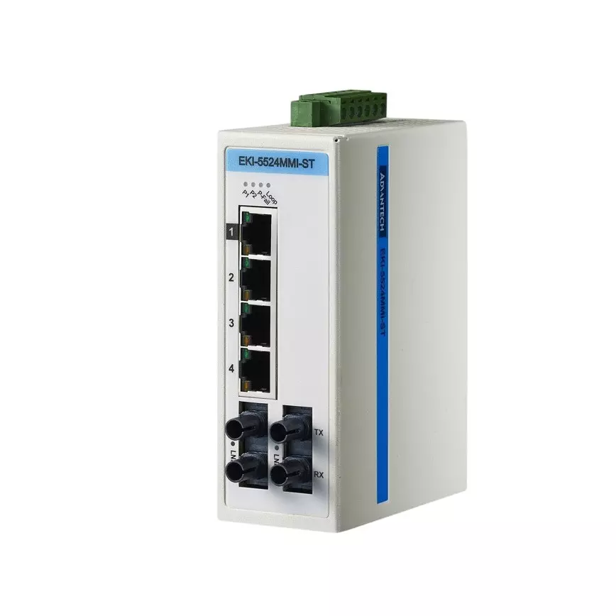 Advantech Ethernet Switch -40 to 75â„ƒ Operating Temperature Range Unmanaged Type 6 ports No. of Port, EKI-5524MMI-ST-AE
