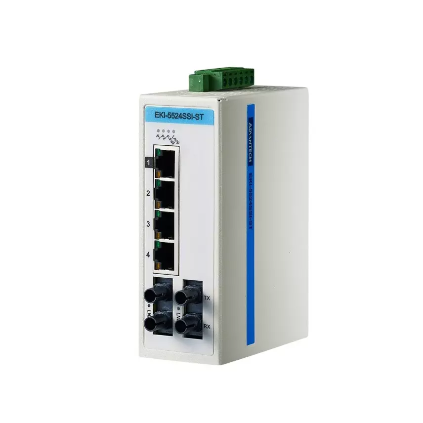 Advantech Ethernet Switch -40 to 75â„ƒ Operating Temperature Range Unmanaged Type 6 ports No. of Port, EKI-5524SSI-ST-AE