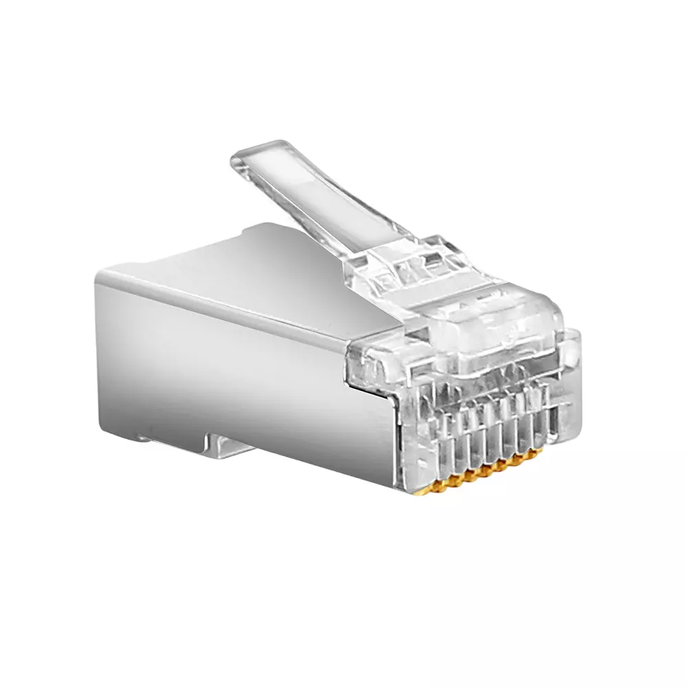 Shield Plus CAT-6A STP RJ45 Connector 3 Prongs Gold Plated (Pack of 100 Pcs)