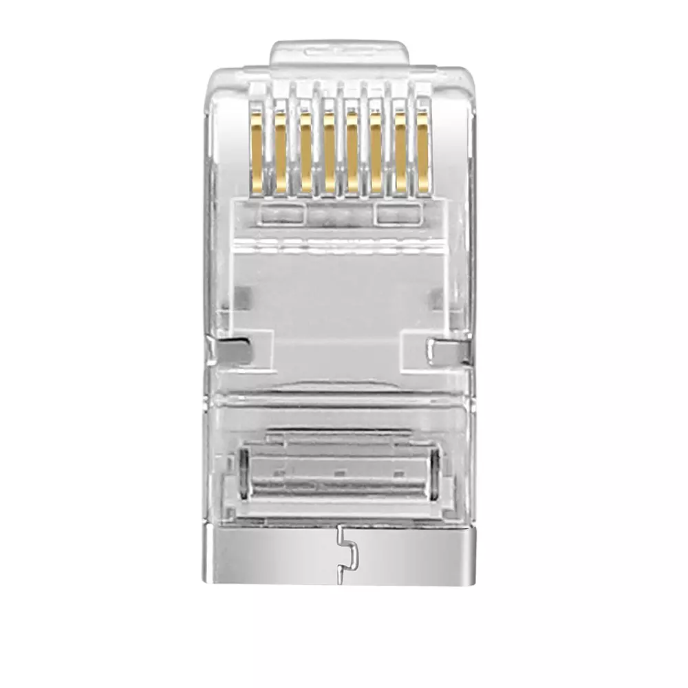 Shield Plus CAT-6A STP RJ45 Connector 3 Prongs Gold Plated (Pack of 100 Pcs)