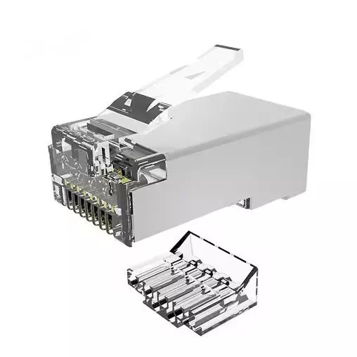 Shield Plus CAT-6A STP RJ45 Connector 3 Prongs Gold Plated (Pack of 100 Pcs)