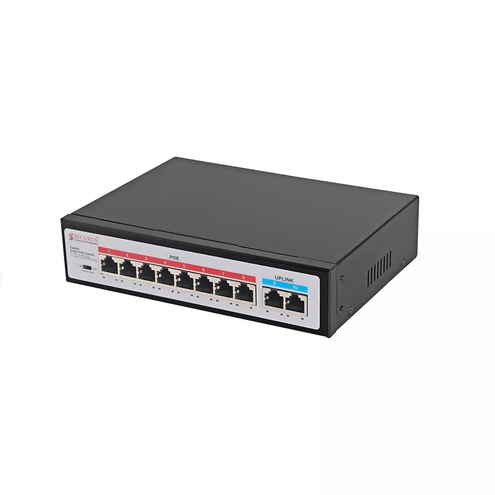 Securus Utility PoE Switch Black Color <10 W Power Consumption and 5.6 GBPS Bandwidth, SS-N08EP-G2-UTL