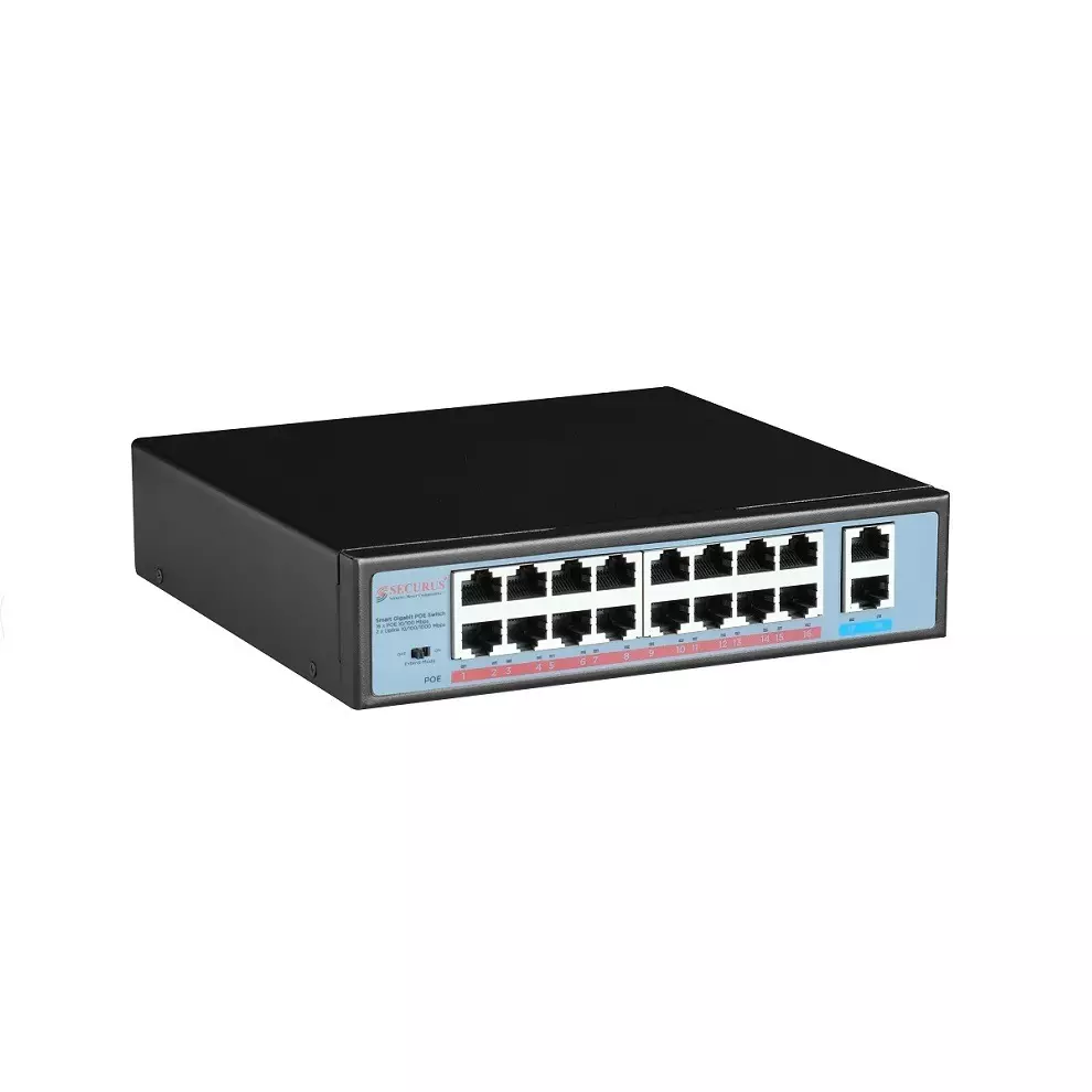 Securus Utility PoE Switch Black Color <10 W Power Consumption and 5.6 GBPS Bandwidth, SS-N16EP-G2-UTL