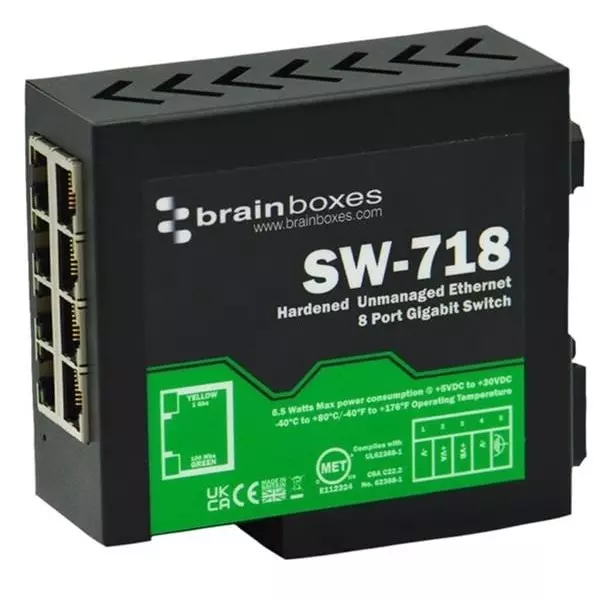 BRAINBOXES Unmanaged Ethernet Switch Ethernet Interface, SW-718