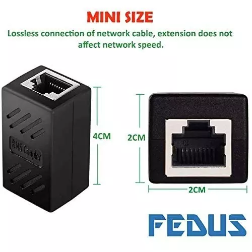 FEDUS RJ45 Ethernet Coupler Female to Female Black Female-to-Female (Pack of 10 Pcs)