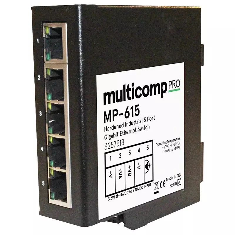 MULTICOMP PRO Gigabit Ethernet Sw 5 Ports No. of Type RJ45x5 Port Types, MP-615