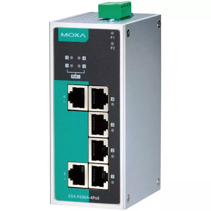 MOXA Industrial Ethernet Switch PoE/PoE+：4, 10/100 BaseT(X)：2 No. of Port, EDS-P206A-4POE