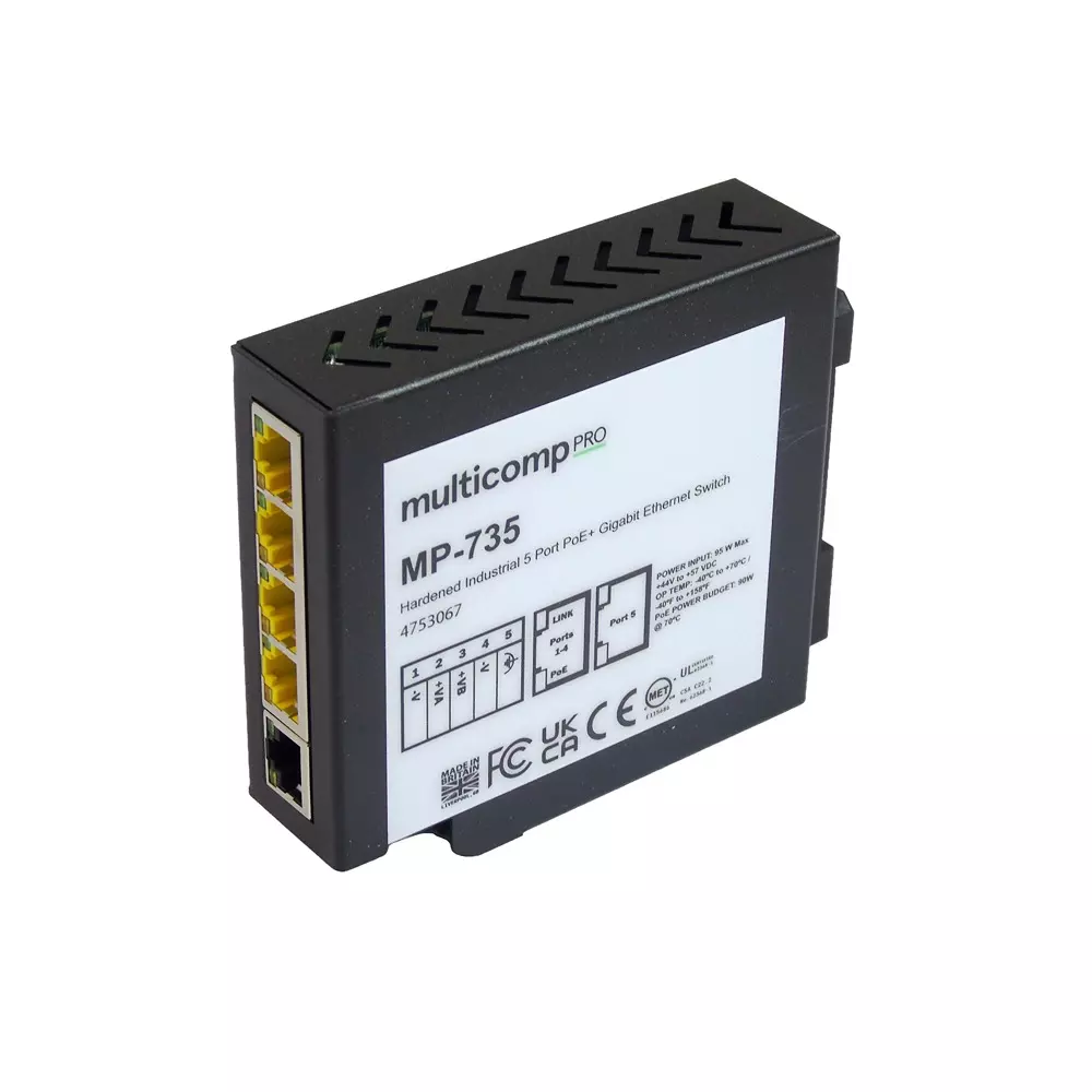 MULTICOMP PRO Gbit Poe+ Enet Sw 5 Ports No. of Gigabit Ethernet Type RJ45x5 Port Types, MP-735