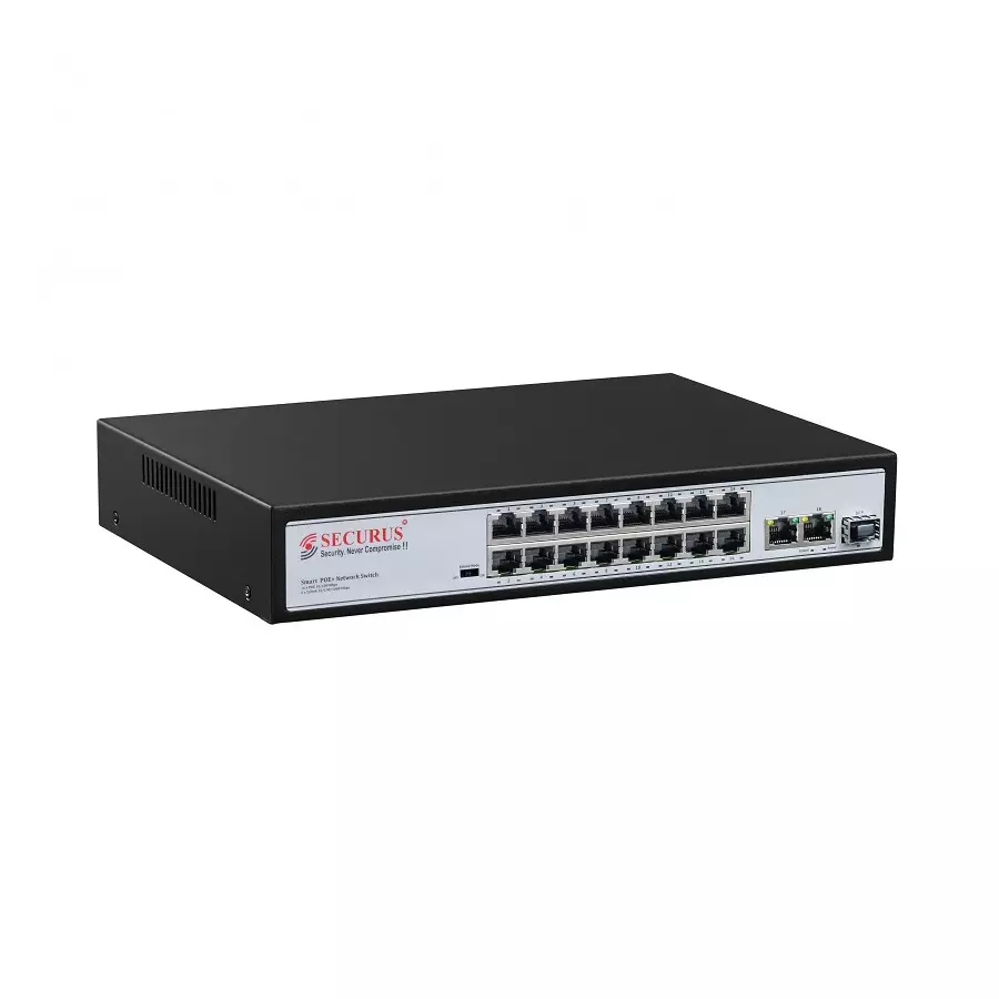 Securus Fiber PoE Switch Black Color 4.1 M Data Caching Mechanism and 96 to 264 V AC Voltage Range, SS-N16EP-G2-S1